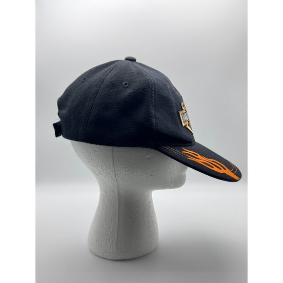 Harley Davidson Flame Logo Cap Wool Blend Black Orange Hat OS Adjustable Vintage - Picture 2 of 9